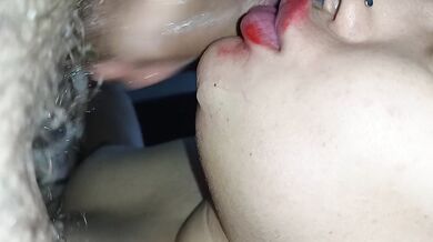 Deepthroat blowjob, greedy girl fucking her deep throat, all the way down the cock, until everything is covered in saliva.