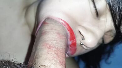 The best blowjob in the world, with the best close-up, her red lipstick-covered lips smearing the whole cock.