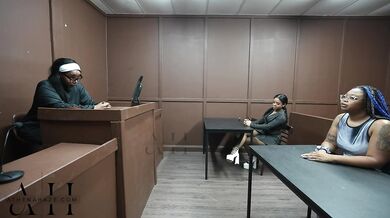 Ebony Slut fucks & sucks in judge Athena Hazes courtroom
