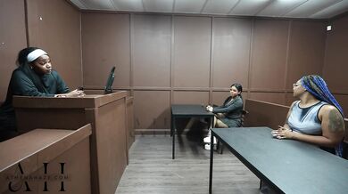 Ebony Slut fucks & sucks in judge Athena Hazes courtroom