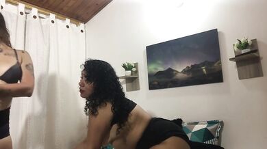 sexy girls caress their bodies, take off their clothes and finger each other's pussies in the bedroo
