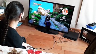 While our neighbor is playing PlayStation, my girlfriend and I are mutually masturbating