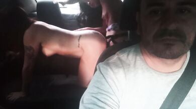 I fuck my stepbrother's girlfriend on all fours with my strap-on in the Uber