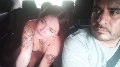 I fuck my stepbrother's girlfriend on all fours with my strap-on in the Uber