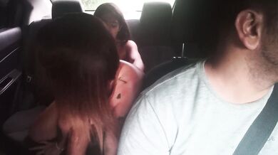 I fuck my stepbrother's girlfriend on all fours with my strap-on in the Uber