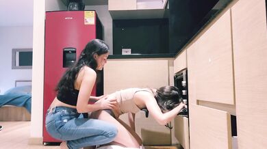 She got into the kitchen and her ass turned me on!
