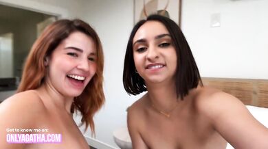 Latina Lesbians Kissing, Eating Pussy and Double Dildo - Agatha Vega