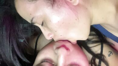A naughty girl sucks my huge tongue