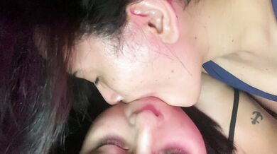 A naughty girl sucks my huge tongue