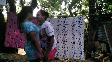 Excited lesbian cheats on her girlfriend with her big ass best friend in the backyard of the house