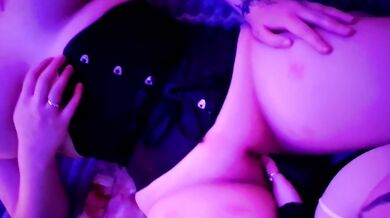 Gently fucking my girlfriend with big black dildo