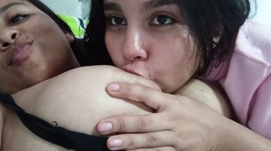 Esther is amazed at my big tits full of milk!