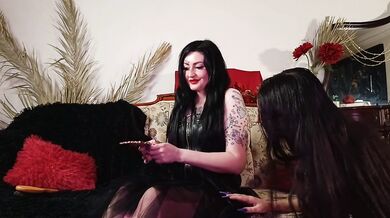 Hair fetish. Dominatrix Nika and DarkSpaceSolar play with their long hair