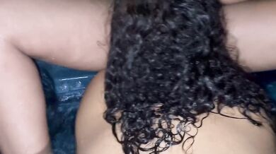 I eat my husband's Ex's delicious Dominican pussy in the jacuzzi while my husband films us