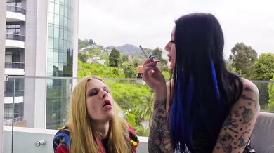 Smoking fetish. Human ashtray for Dominatrix Nika