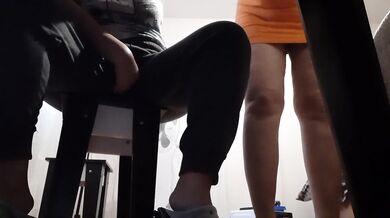 While my teacher is checking my homework next to me, I riskily masturbate under the table and cum