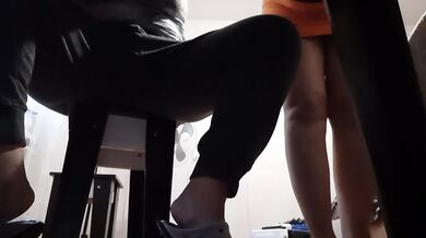 While my teacher is checking my homework next to me, I riskily masturbate under the table and cum