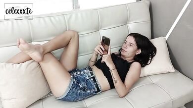 I catch my stepsister masturbating with my panties and I make her ride until she squirts