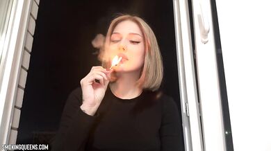 (ALL 30 scenes) Lesya is smoking all white Winston cigarettes at home & street using matches 4K resolution