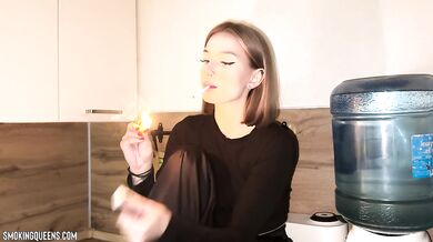 (ALL 30 scenes) Lesya is smoking all white Winston cigarettes at home & street using matches 4K resolution