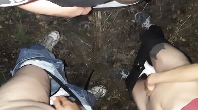 Three girlfriends in a dark forest masturbate loudly and cum - Lesbian_illusion