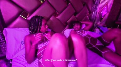 Ebony girl on girl kissing and having fun