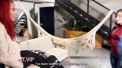 Sweet Aikabett gets rescued by Spider Woman's hard cock bathes her tits in spider cum