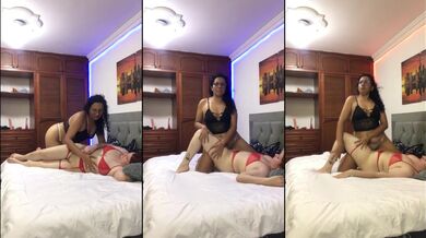 My stepsister rides me, she is dressed in sexy lingerie and we have hot scissoring