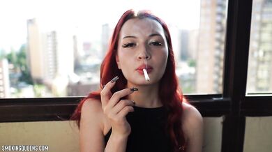 (ALL 24 scenes) Lisa is smoking all-white Virginia Slims 120s cigarettes at home using matches 4K resolution