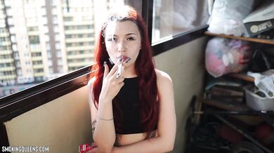 (ALL 24 scenes) Lisa is smoking all-white Virginia Slims 120s cigarettes at home using matches 4K resolution