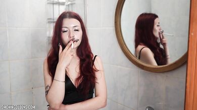 (ALL 24 scenes) Lisa is smoking all-white Virginia Slims 120s cigarettes at home using matches 4K resolution
