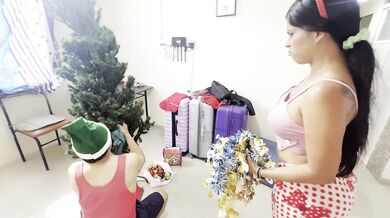 CHRISTMAS SEX - Busty and curvy stepmother has sex with her stepson
