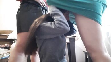 I take turns licking the pussies of my two mistresses - Lesbian_illusion