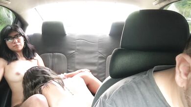 Oral sex between lesbian girls in an Uber car