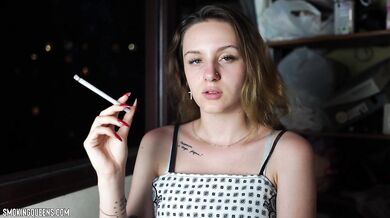 (ALL 24 scenes) Ramona Lynn is smoking all-white Virginia Slims 120s cigarettes at home using matches 4K resolution