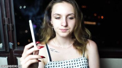 (ALL 24 scenes) Ramona Lynn is smoking all-white Virginia Slims 120s cigarettes at home using matches 4K resolution