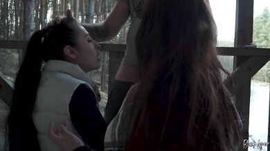 We Sucked Him Together on our Vacation - Public Threesome Blowjob