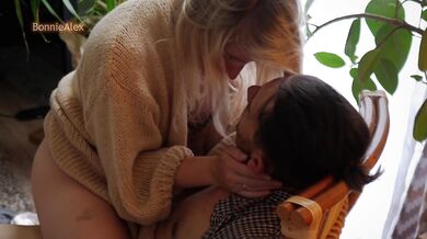Cuddling, caressing, loving and sensual sex on a squishy chair