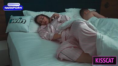 Step mom watched horror and came step son for share bed, but got rough fuck with surprise facial