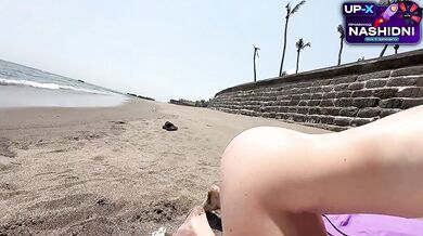 Blowjob on a public nudist beach and passionate sex in a hotel room with creampie