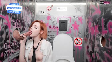 Pretty girl gets fucked by two dicks through the toilet walls Gloryhole - pinkloving