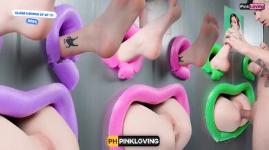 Gloryhole fucking three assholes through a wall, fucking three girls - pinkloving