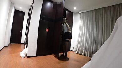 Sleazy HOTEL MAID stuck in closet and accidentally sat on my big dick