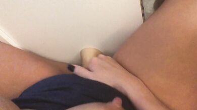 Naughty horny MILF mounts dildo and fucks it til she cums