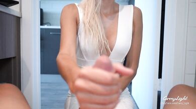 Step Mom caught Step Son jerking off and help him to cum quick while Dad is not home CarryLight MILF