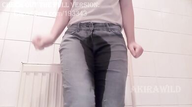 Long Desperate Pee in GREY PANTS then Shaking Orgasm