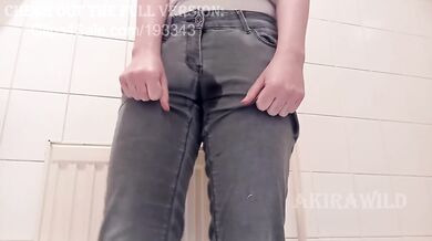 Long Desperate Pee in GREY PANTS then Shaking Orgasm