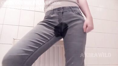 Long Desperate Pee in GREY PANTS then Shaking Orgasm