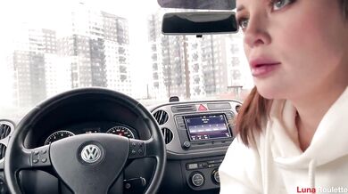 Hot blowjob in the parking lot with cum swallowing