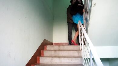 Fucked a neighbor in a fur coat on the stairwell while her husband at work!
